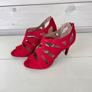 Style & Co Red Suede Open Toe Strappy Heels